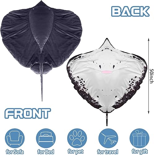 Miniatura 2 de Ganeen Manta de peluche suave de animales Devil Fish Manta Ray de 50 x 50 pulgadas, manta Kawaii para oficina, bonita almohada para abrazar, avión,