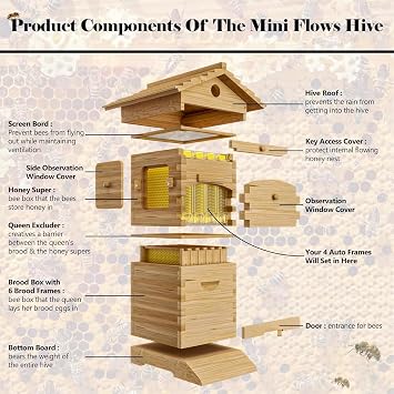 Beehive Starter Kit, Carpenter Bee House for Garden Pollinators, Complete Bee Box with Observation Window and Honey Spout, Bee Hive for Beekeeping