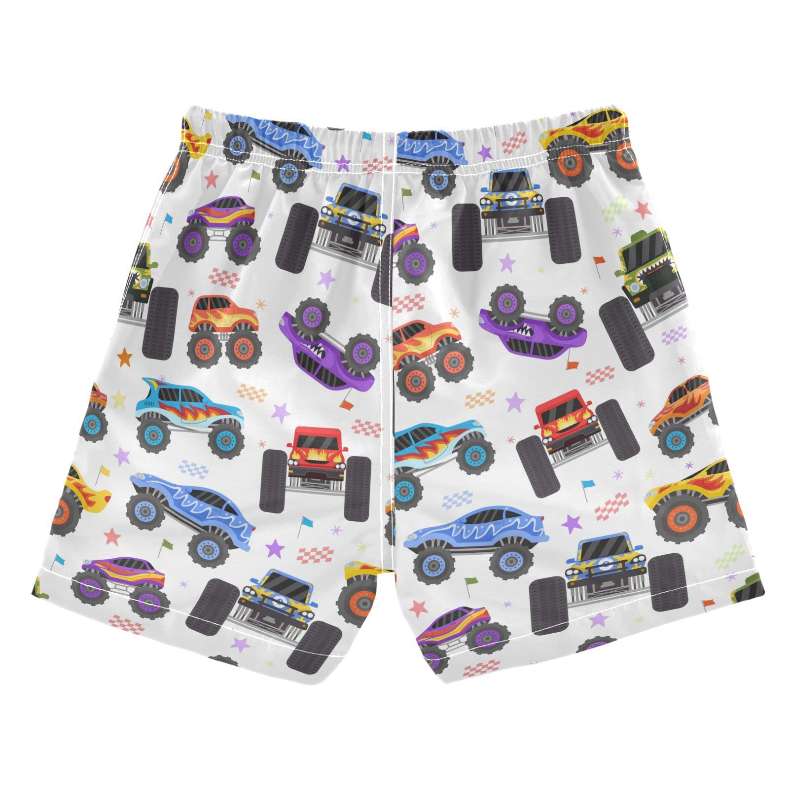 Pigsaly Cartoon Monster Trucks Boys Swim Trunks Race Car Star Toddler Beach Board Shorts Baby Summer Bathing Suit 2T