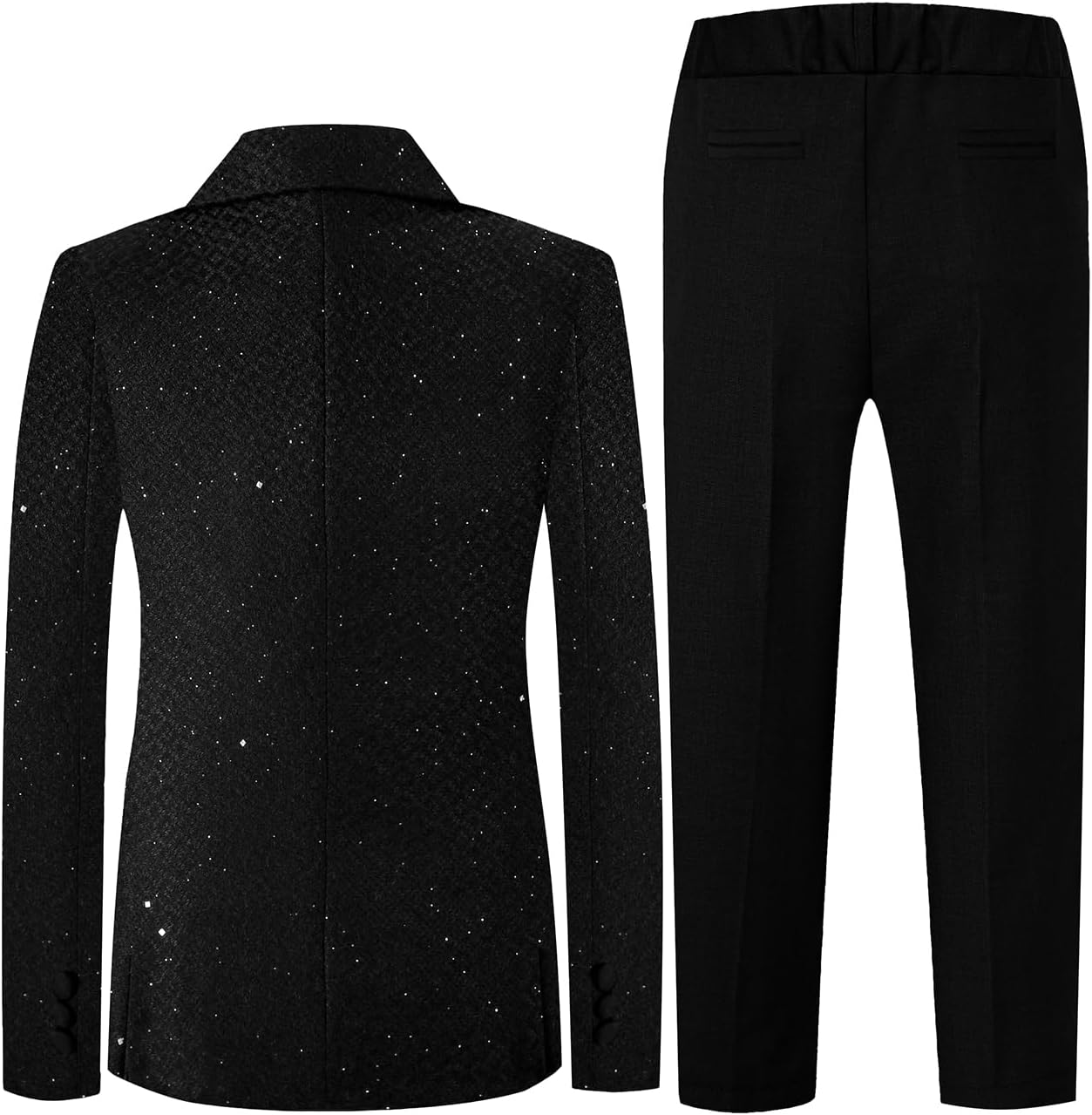 Boys Tuxedo Set Suit for Kids 6 Pcs Formal Outfit with Starry Blazer Pants Vest Shirt Bow Tie Chest Decoration