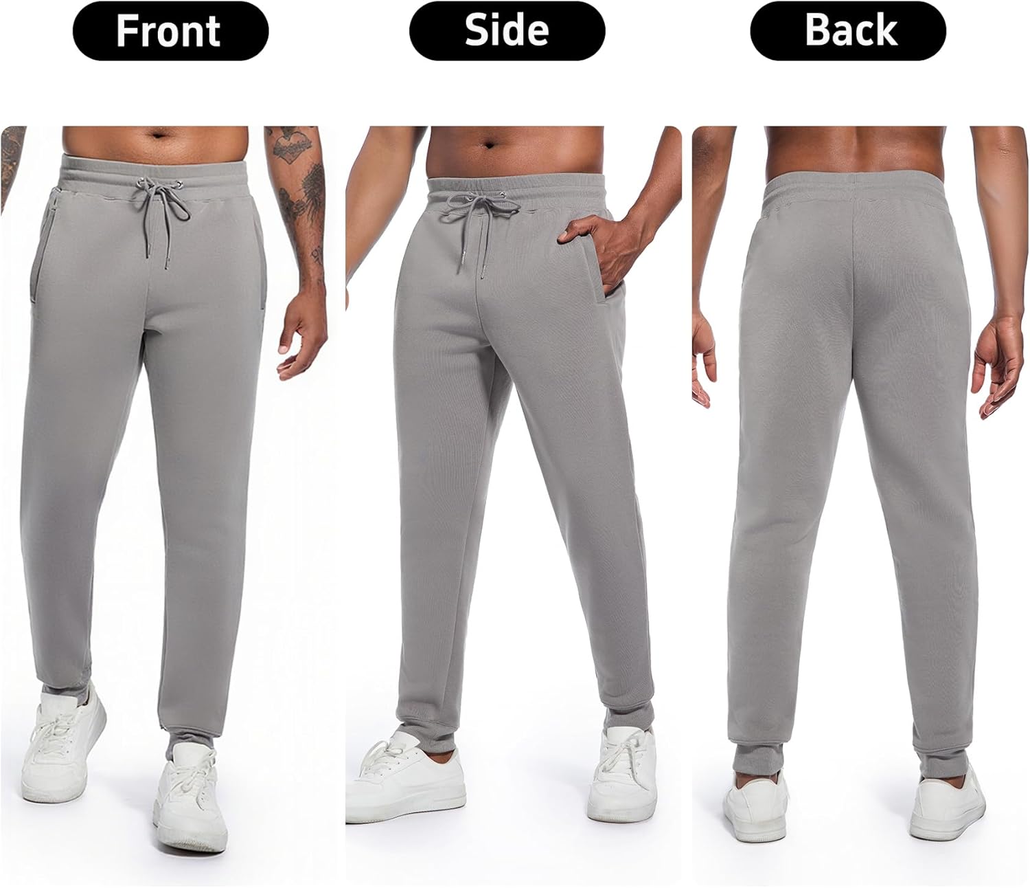 Mens Joggers with Pockets, 3 Pack Fleece Casual Sweatpants for Men Athletic Pants with Drawstring - Image 6