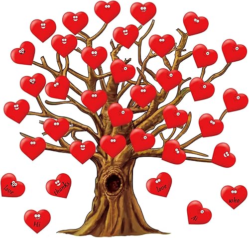 Gersoniel Juego de 90 tablones de anuncios de árbol de aula, decoración de árbol de verano, recortes de hojas de corazón para decoración del hogar
