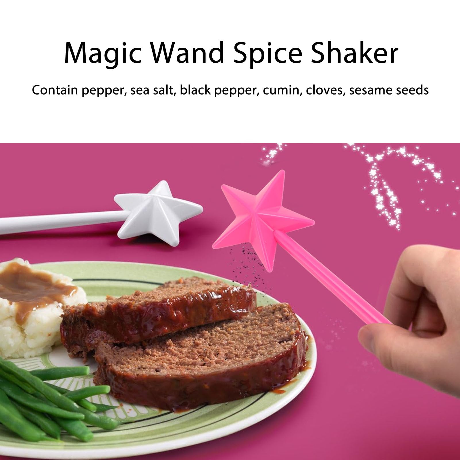 Salt and Pepper Shaker Magic Wand, 2pcs Star Wand Salt and Pepper Dispenser, Pentagram Shape Salt Dispenser for Halloween, Christmas Kitchen Accessories (& White) (Three