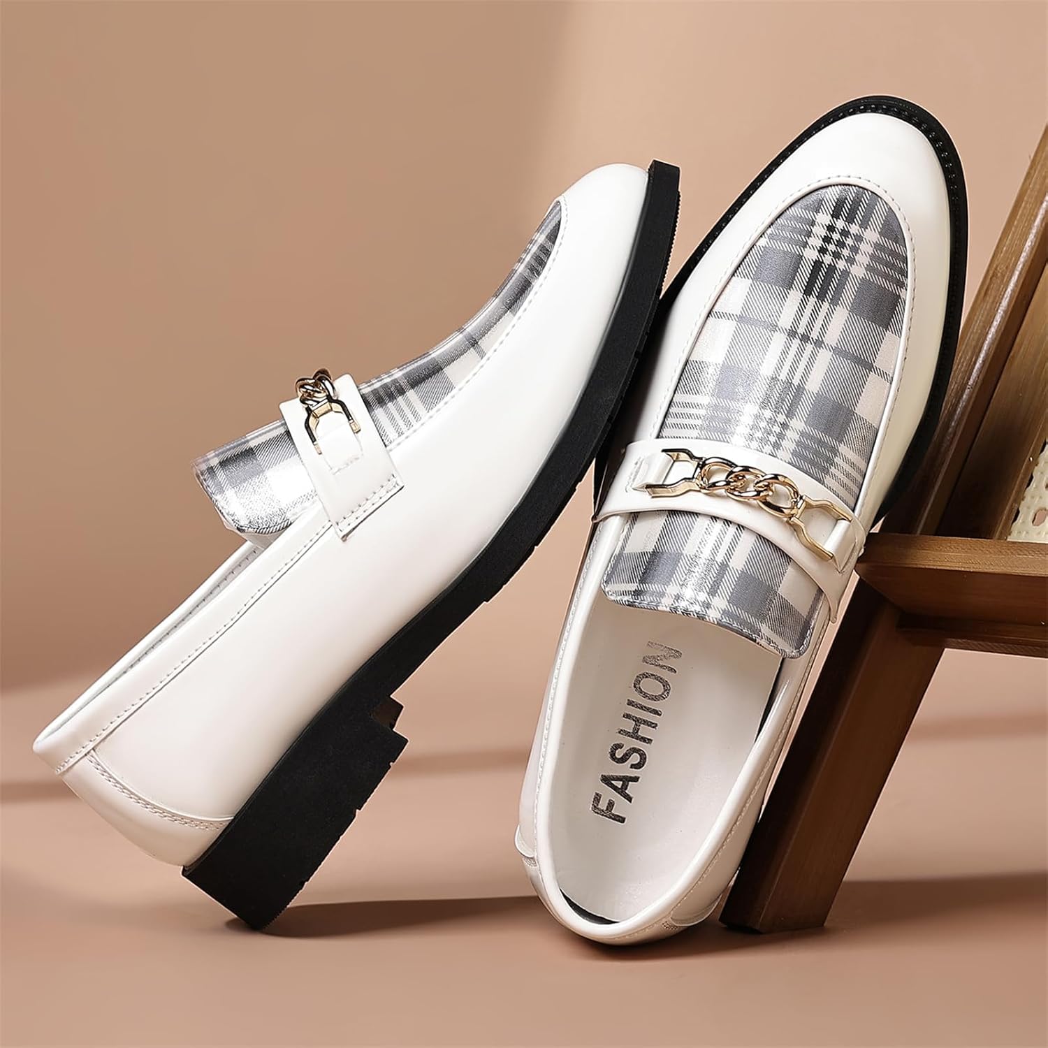 Men's Vintage Patent Leather Buckle Penny Loafers Formal Business Casual Tuxedo Suit Slip On Dress Shoes