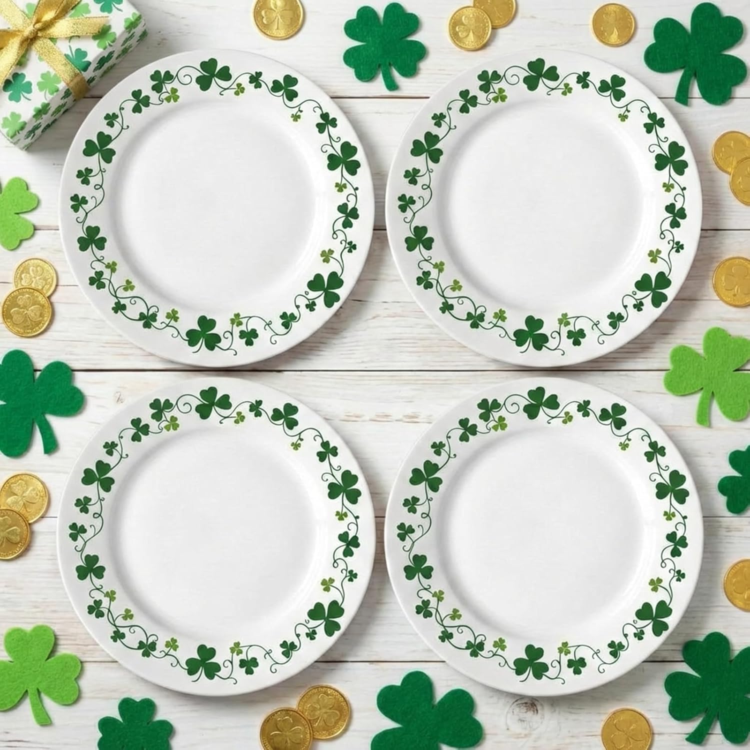 Hushee 6 Pcs St. Patrick's Day Ceramic Shamrock Plates 6 Inch Irish Dessert Platter Serving Plate Clover Leaf Salad Dishes Tableware for St. Patrick's Celebration, Dinner Party, Gift (Stylish)