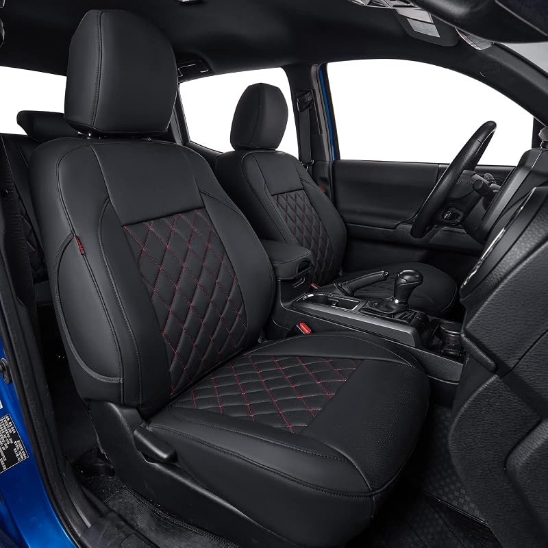 Capas para Bancos Toyota Tacoma 2016–2023 Double/Crew Cab, Couro Sintético Preto e Vermelho, coverdream, Conjunto Completo