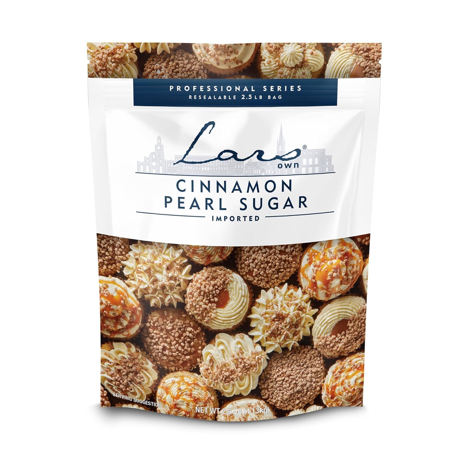Lars Own Professional Series Cinnamon Pearl Sugar – 1-Pack, 2.5-lb Resealable Bag – Warm Spice Crunch for Baking – Oven-Safe Inclusion and Decoration