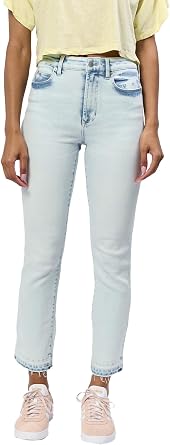 DEAR JOHN Frankie Straight Leg Jeans Womens High Rise Cropped Comfort Stretch Denim