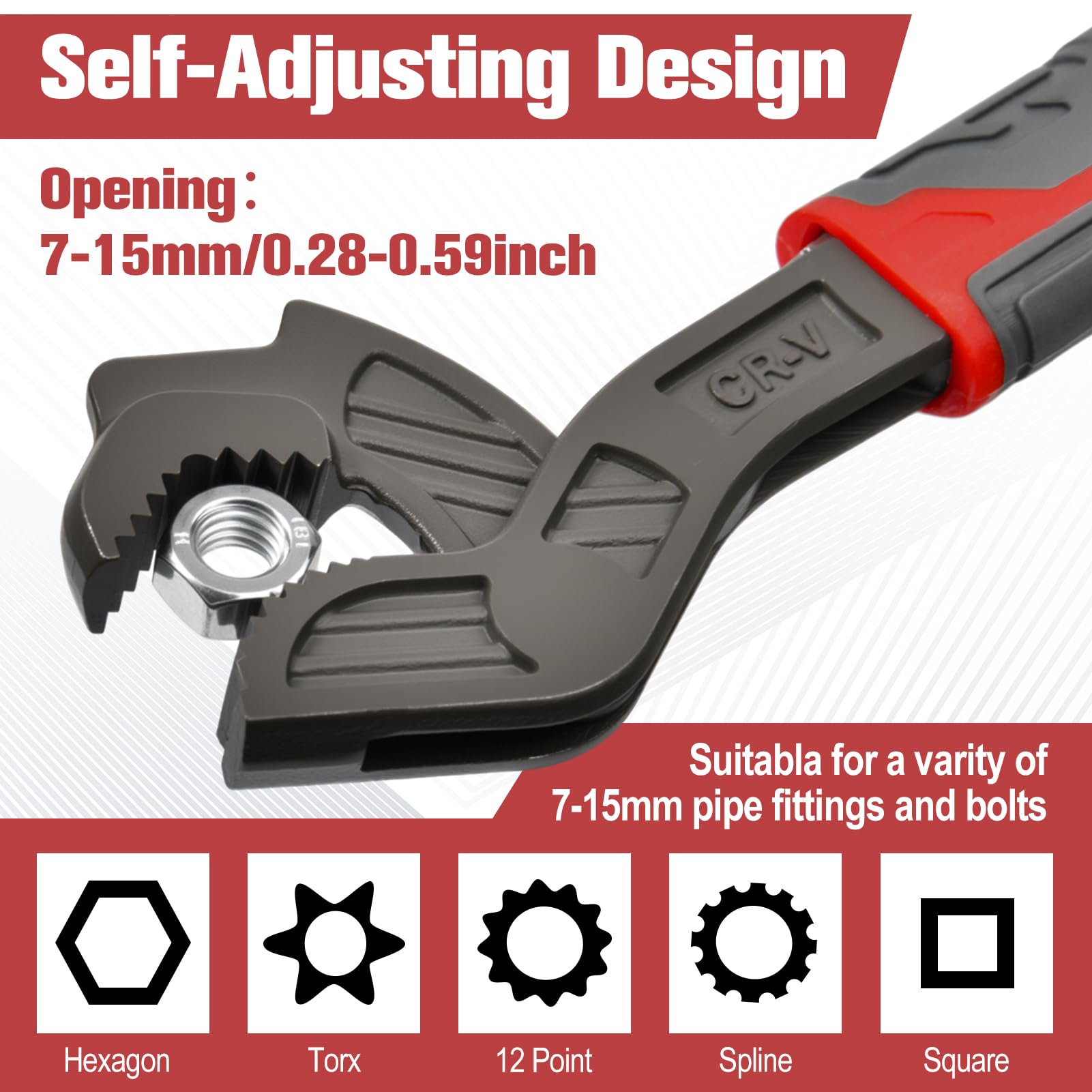 GOLD DEER 8" Self Adjusting Wrench 0.35"-0.98"(9-25MM) Multi-Function Self Locking Adjustable Pipe Wrench Pipe Vise Micro 5 for Car,Bicycle,Plumbing Repairs - Image 2