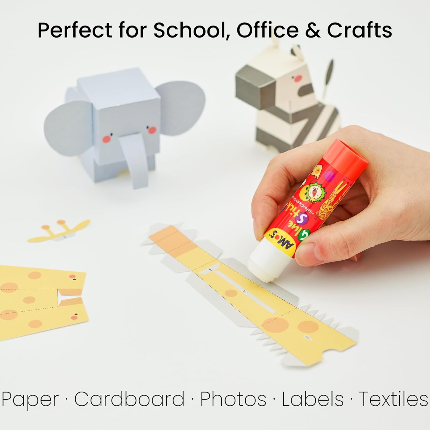 AMOS Glue Sticks — 22 g (0.78 oz), 20 Sticks in Display Box, Kid’s Design for Classroom, Home & Crafts — Washable, Non-Toxic, Acid-Free