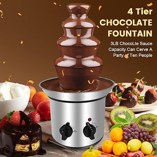 Miniatura 5 de Máquina de fuente de chocolate eléctrica de 4 niveles, fuente de fondue de chocolate, fuente de queso, perfecta para queso nacho, salsa de