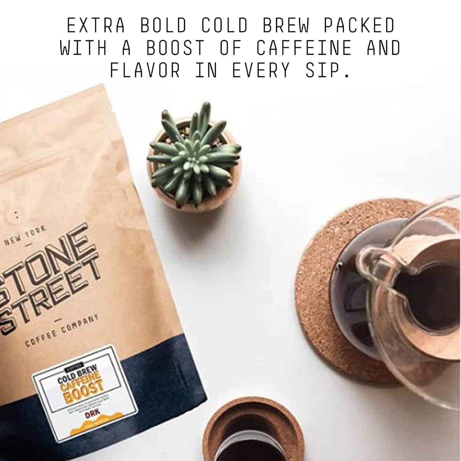 Stone Street Cold Brew Coffee, High Caffeine ‘Boost Blend’, Coarse Ground Coffee, Dark Roast, 1 LB
