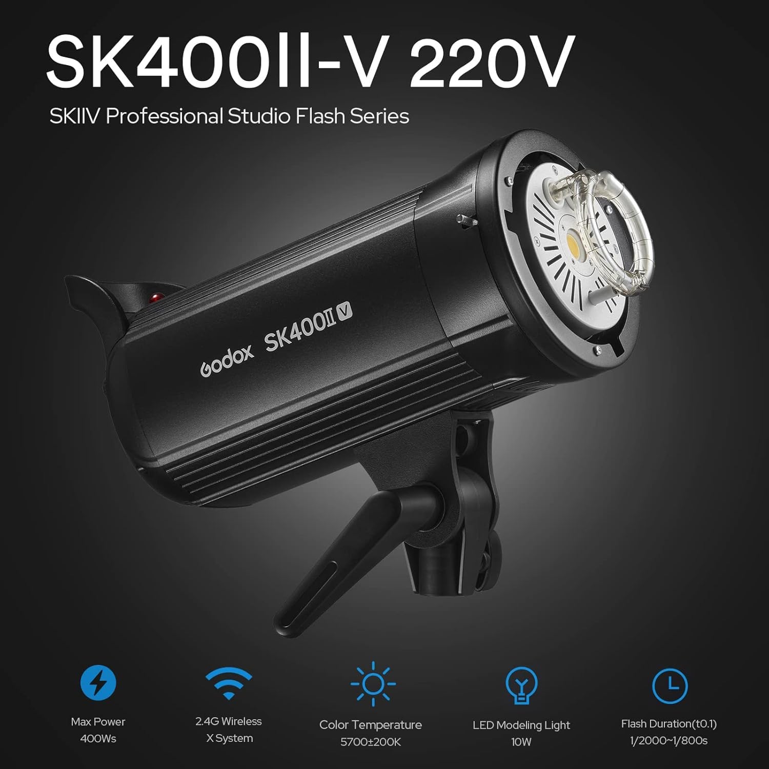 Godox SK400II-V SK400IIV Professional Upgrade LED Studio Flash, 400W 5600K 2.4G Wireless X System Bowens Mount Modelado Lámpara Studio Flash para Fotografía, Retrato y Fotografía de Estilo de Vida