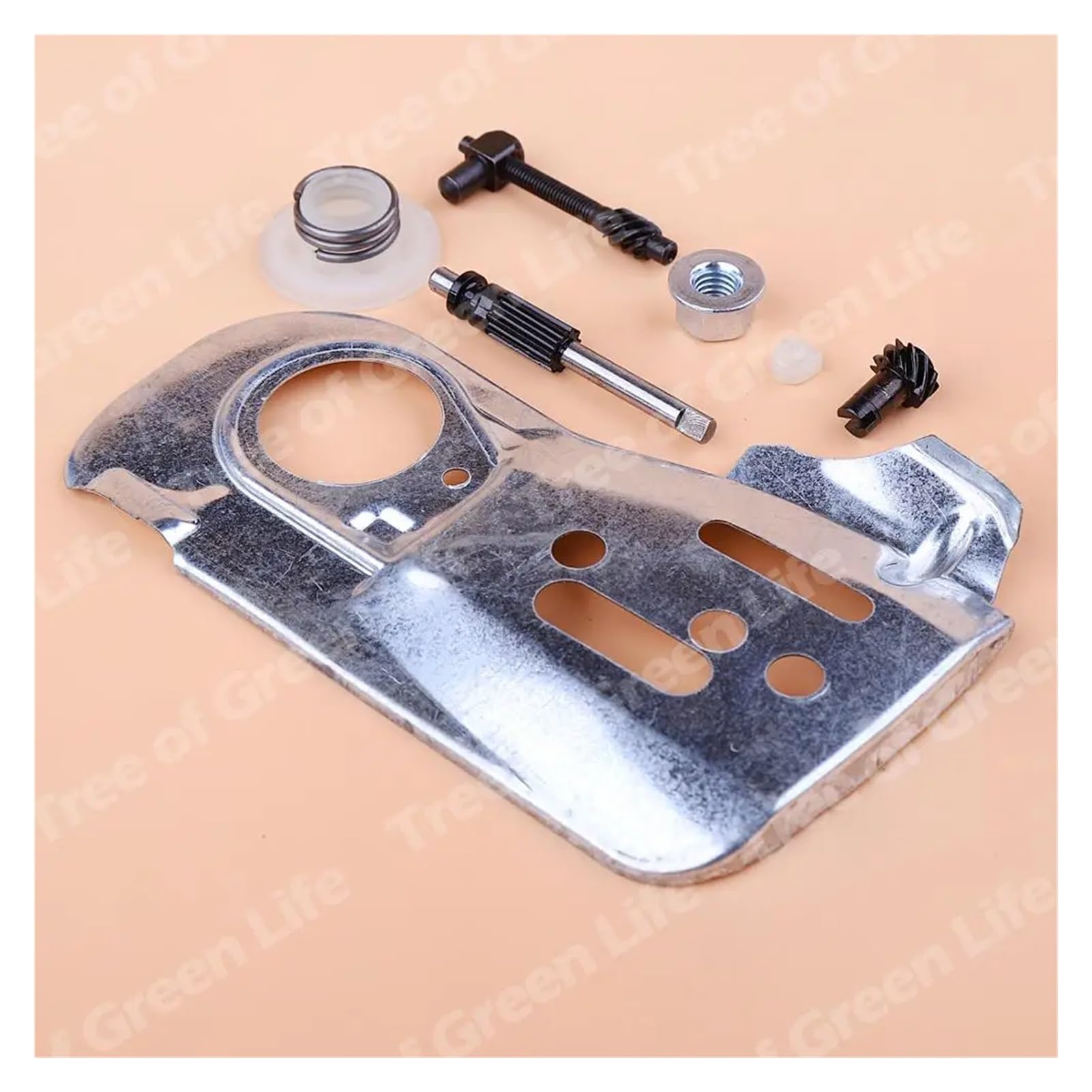 Placa de Barra guía de Cadena for Motosierra 445 450 445E 450E, ajustador de Engranaje helicoidal, Kit de Tuerca tensora 544094001