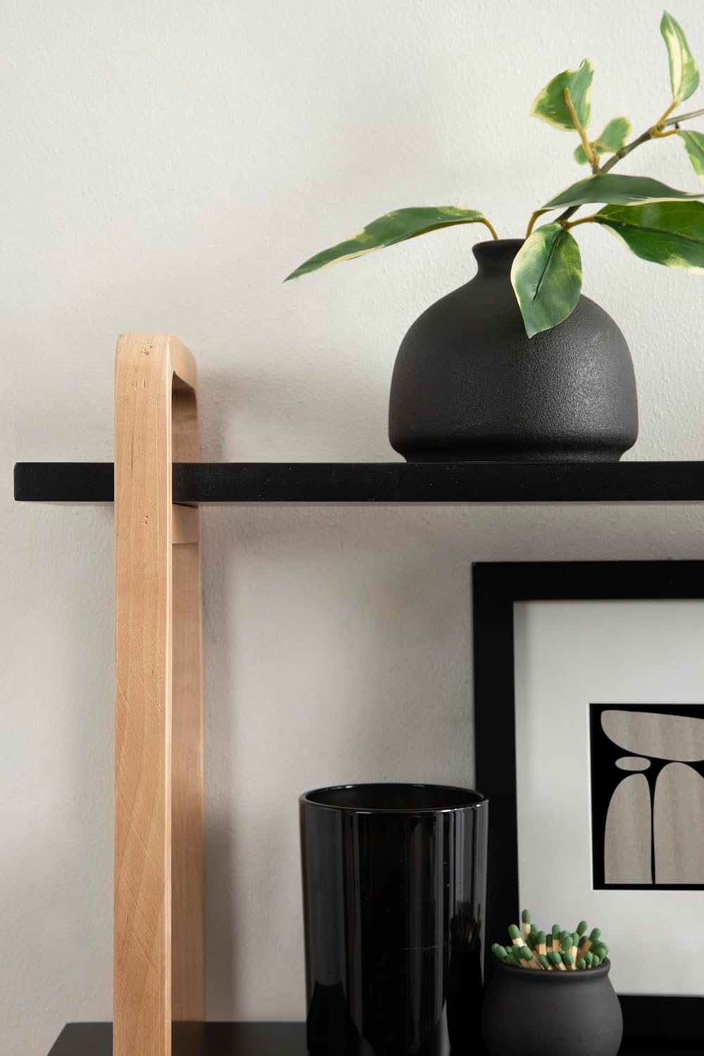 Kate and Laurel Summit Modern Three-Tier Wall Shelf, 18 x 6 x 25, Black and Natural Wood, Transitional Decorative Multi-Tiered Storage Shelf Wall Organizer for Decor and Display