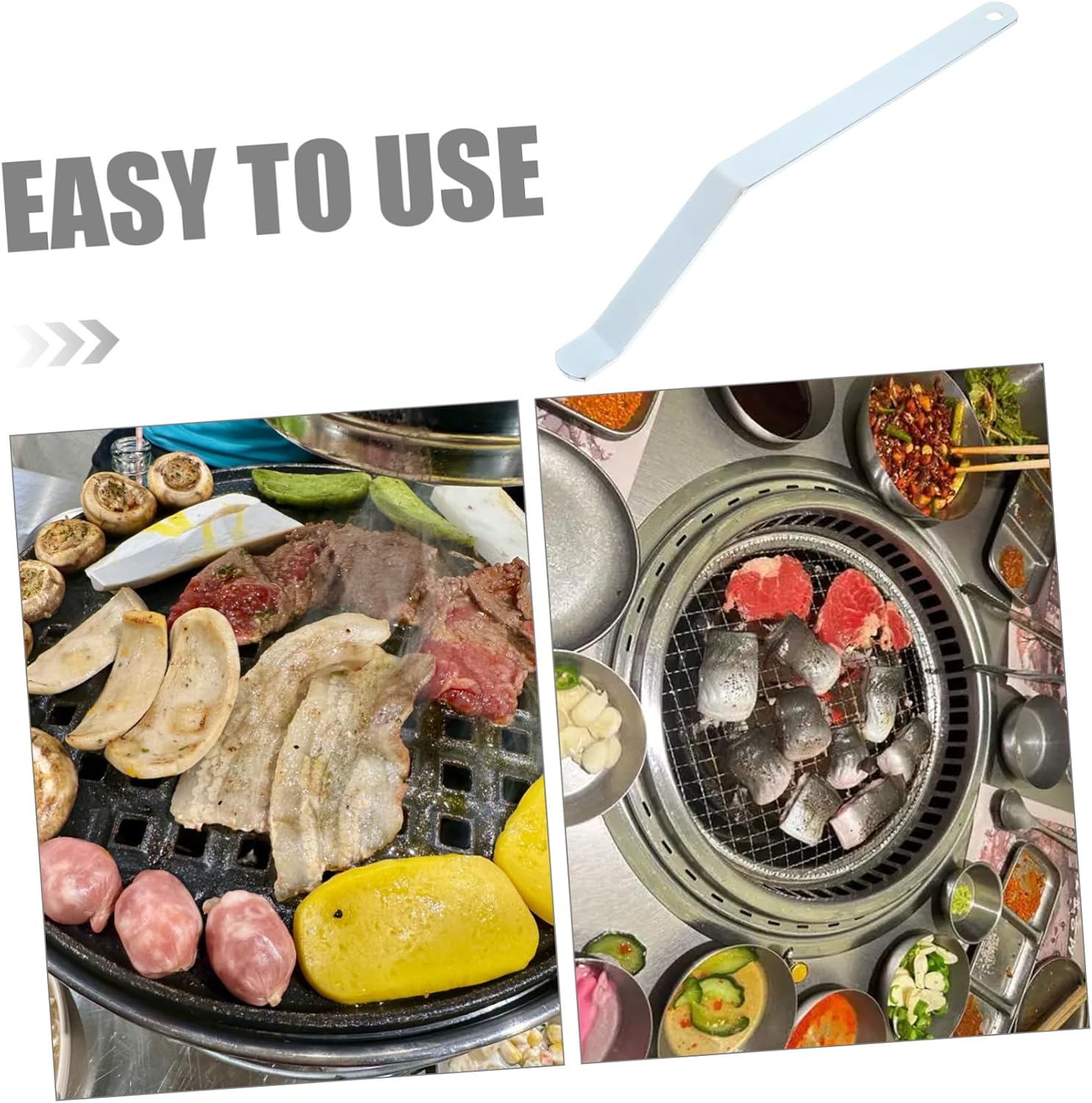Kisangel Stainless Steel BBQ Grate Lifter Tool for Charcoal and Gas Grills Heat-Resistant Barbecue Utensil Hook Handle for Outdoor Cooking Accessories