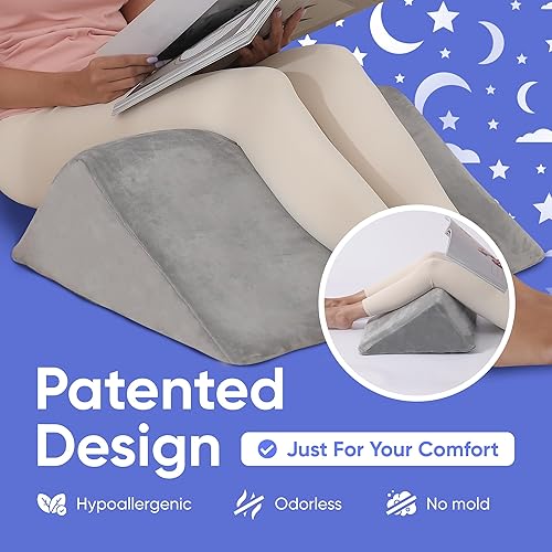 Miniatura 6 de AllSett Health Almohada de cuña para cama – 2 cojines inclinados de espuma viscoelástica separados, sistema para piernas, rodillas y almohada de