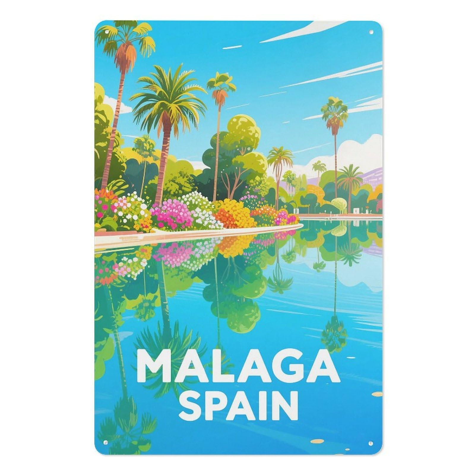 Malaga Spain Retro Design Tin Painting Vintage Tin Sign 08x12inch(20x30cm) Wall Art for Home Office Bedroom Living Room Cafes Wall Decor