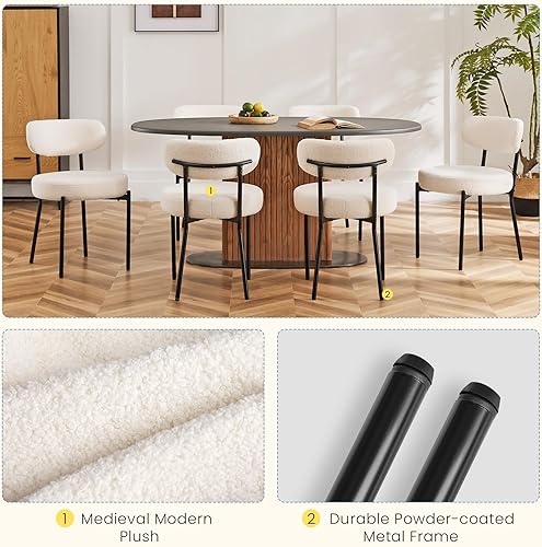 Miniatura 4 de DUMOS Juego de 6 sillas de comedor, sillas modernas de mediados de siglo, respaldo curvado tapizado, sillas de cocina, sala de estar con patas de