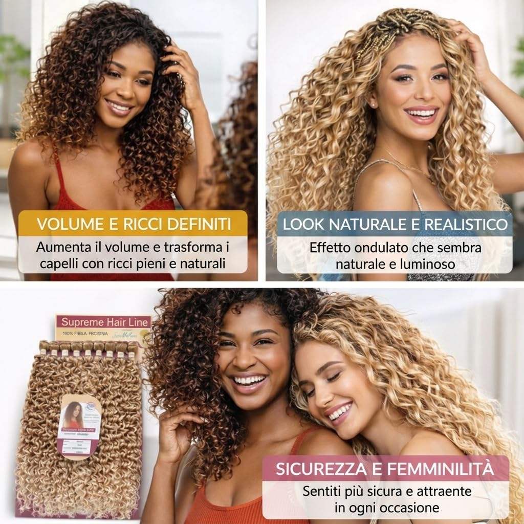 Extension Capelli Ricci Lunghi 75cm - Set 9 Pezzi 330g in Bioproteina – Look Naturale Voluminoso Ondulato – Scalatura Professionale 65/70/75cm - Effetto Riccio (Natural Black), PAMELA