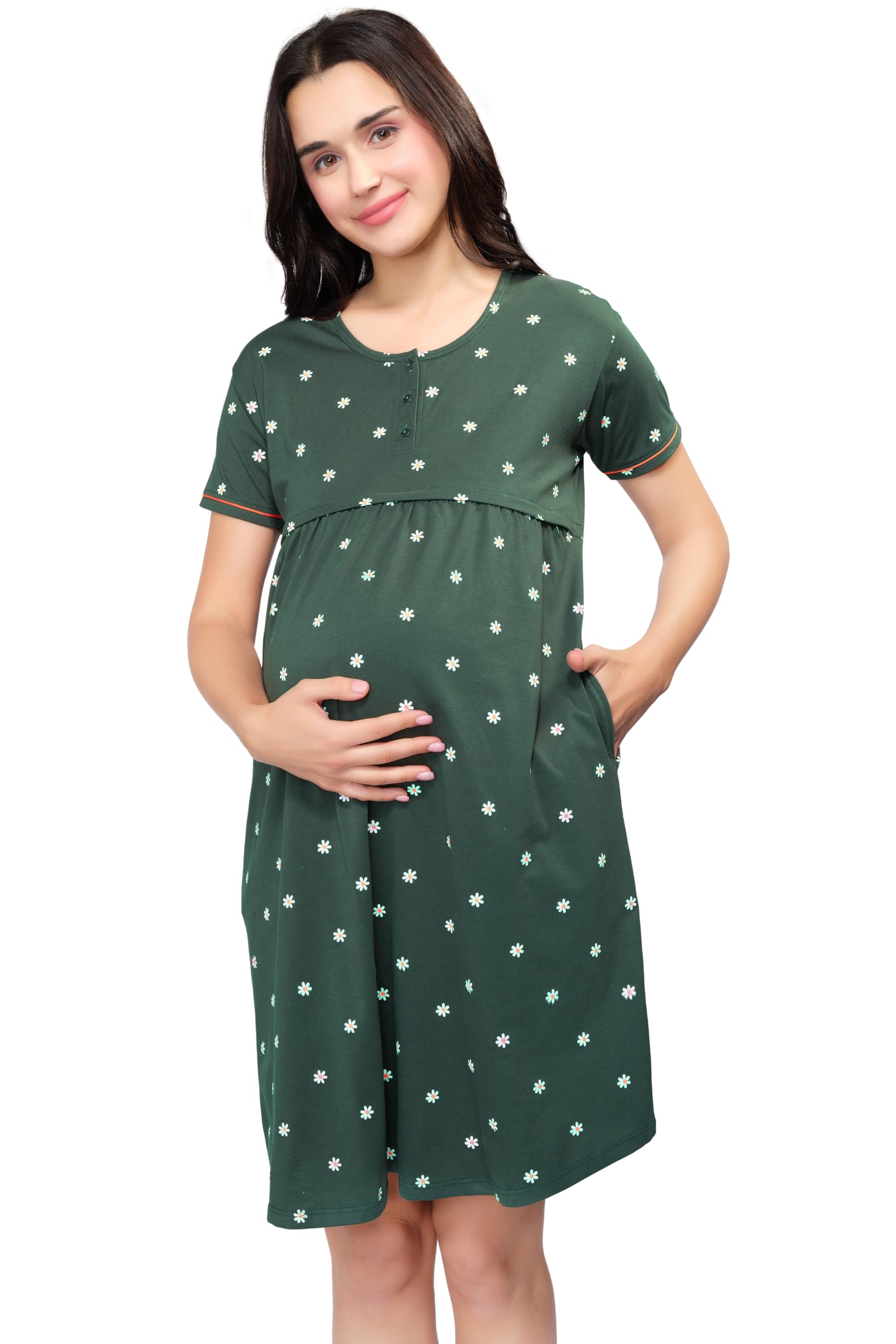 Women's Cotton Floral Print Knee Length Maternity Nighty 1139