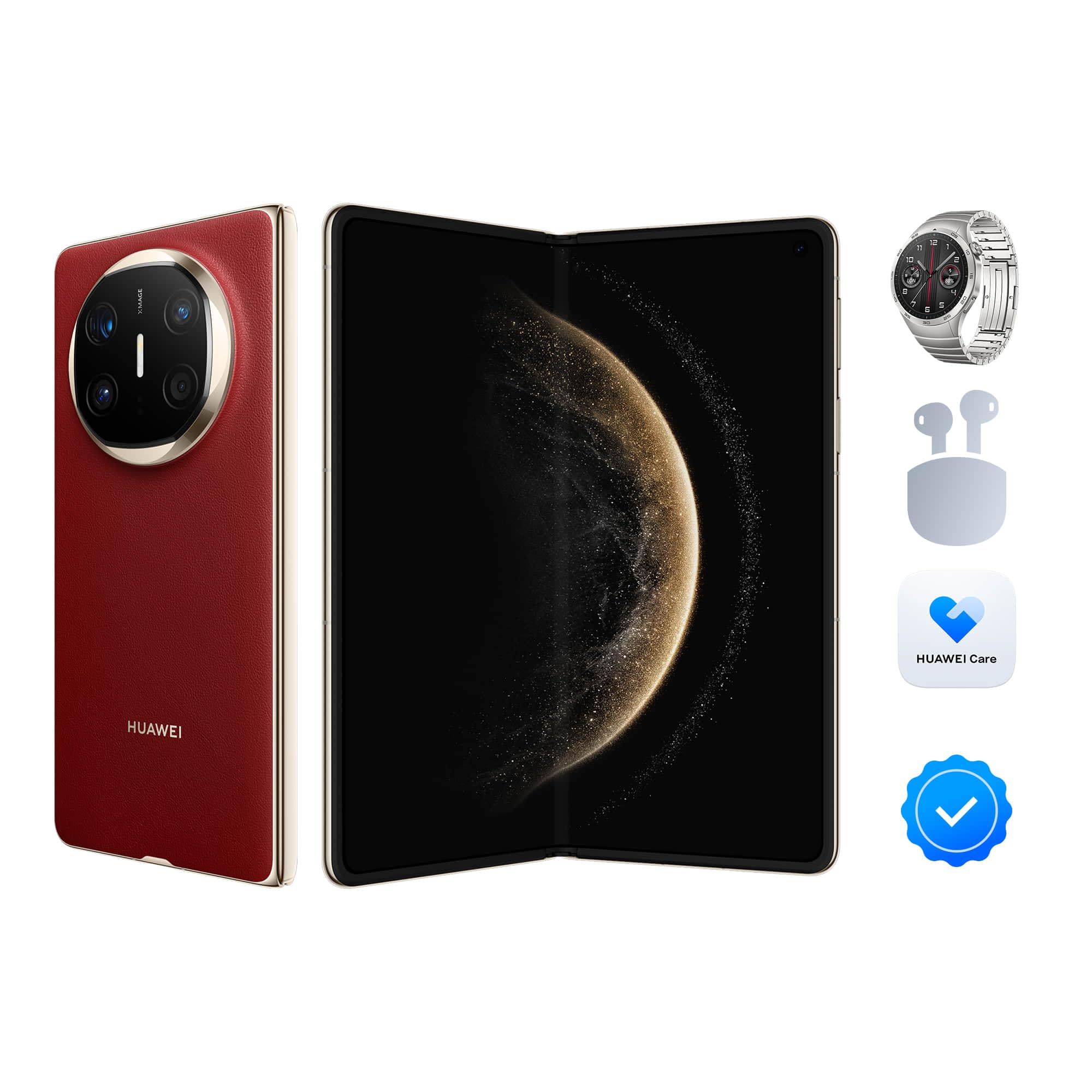 HUAWEI Mate X6 Foldable Smartphone, 12+512G, Ultra Slim & Durable, Ultra Chroma Camera, Kunlun Glass 2nd Gen, X-True™ Display & Multitask, Care+, Watch GT4 46mm Grey + Extra Gift (Nebula Red)
