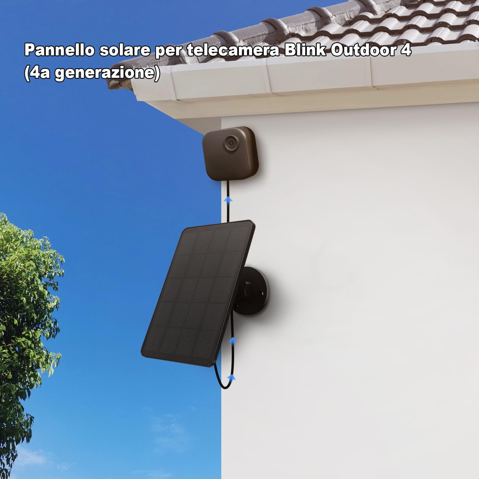 Pannello Solare da 4W per Telecamera Esterna Blink (4th gen), Caricatore Solare con Spina in Gomma, Impermeabile IP65, Cavo da 13,12 Piedi