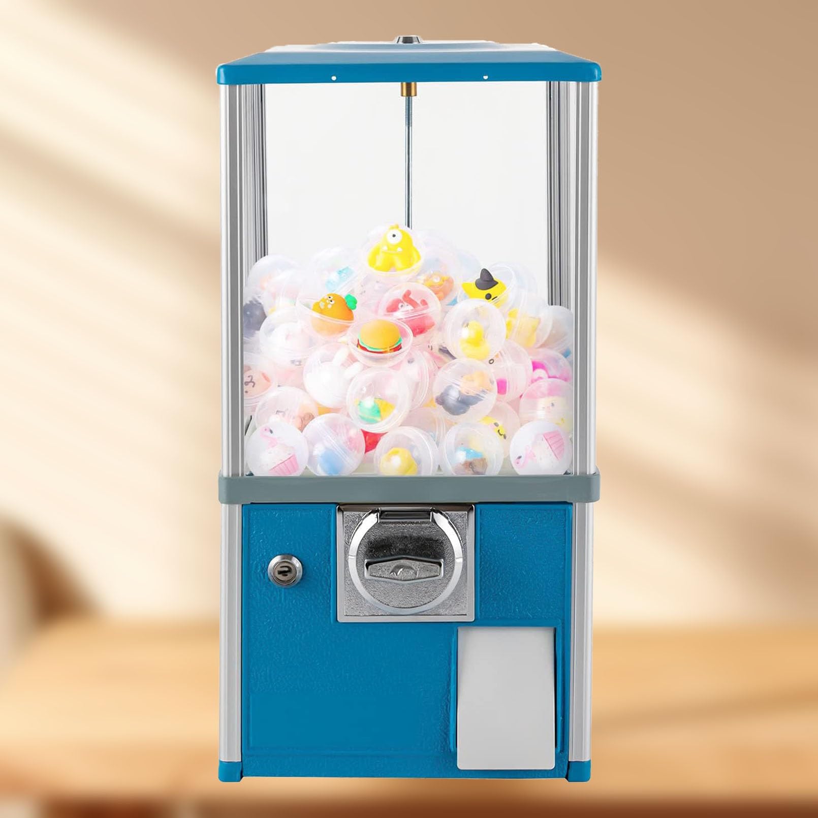 Verkaufsautomat mit Münzeinwurf,Großer Bonbon und Kaugummiautomat,Münzbetriebener Süßigkeitenautomat,Automatischer Kapsel Automat für Einzelhandelsgeschäfte,für Kapselspielzeug mit 4,5-5,5cm(Blue,1 EU