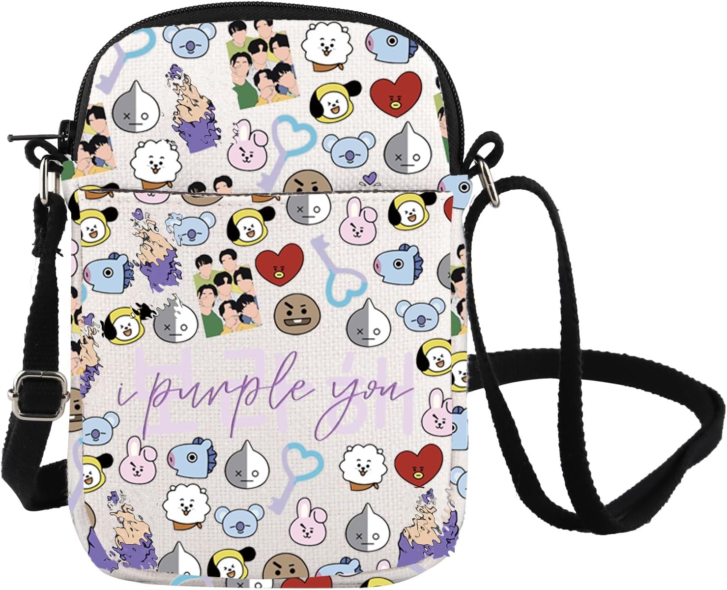 Army Group Inspire Crossbody Bag Korean Characters Shoulder Bag Army Members Fans Merch I Purple You Gift (Purple You CB)