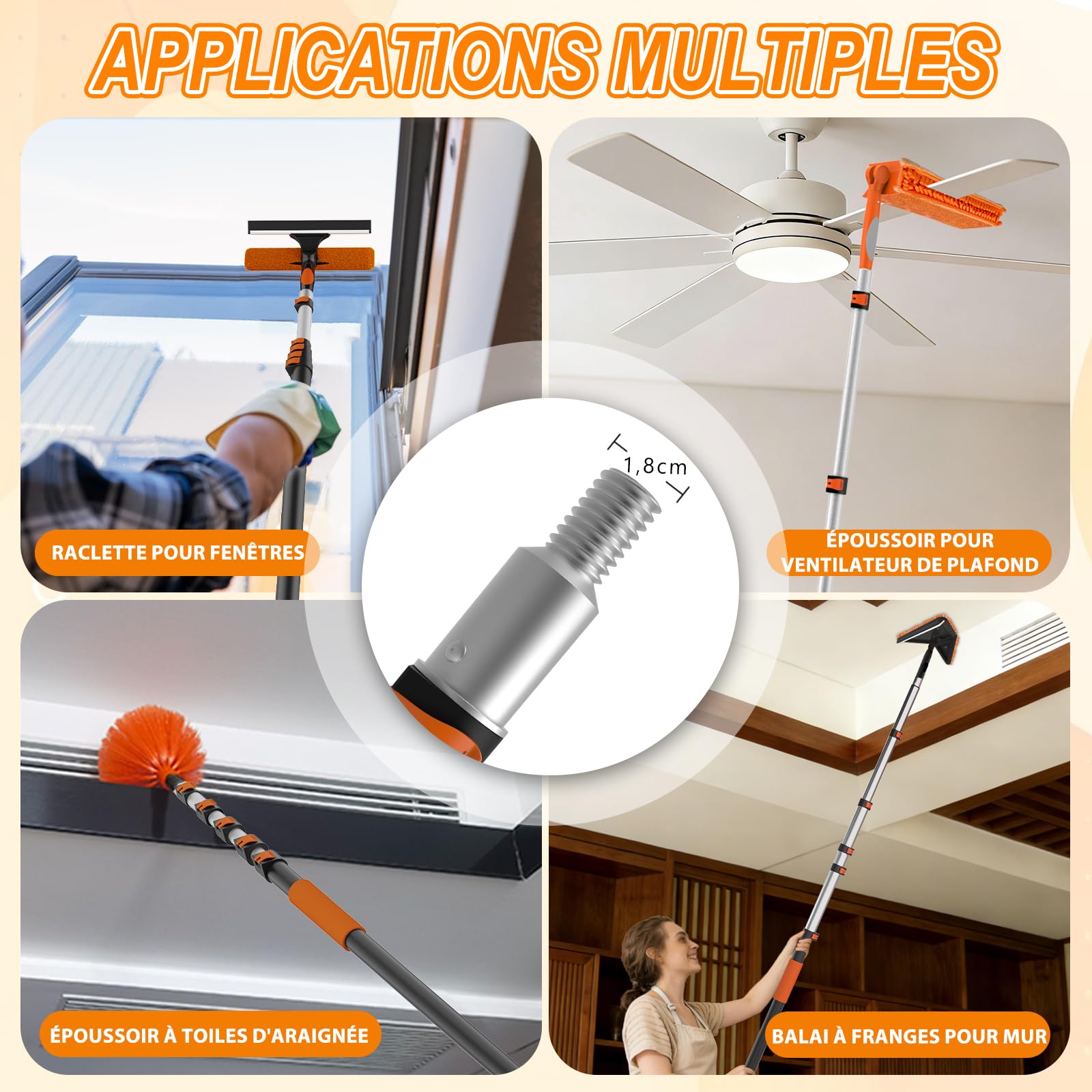 SISUPASSIE 7,2m Perche Telescopique, Manche Telescopique en Aluminium pour Dépoussiérer, Badigeonner et Nettoyer, Intérieur et Extérieur