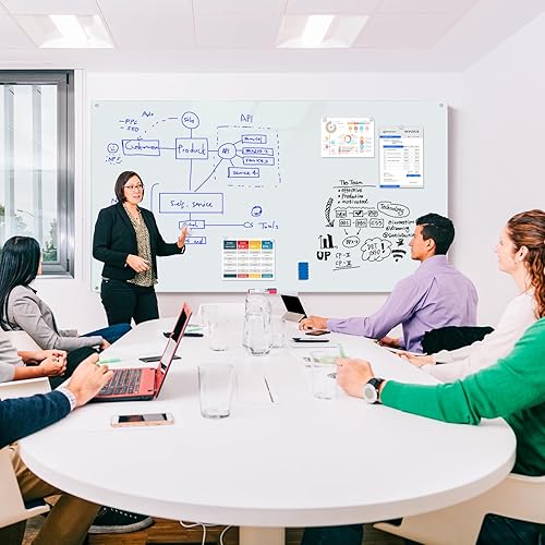 Miniatura 3 de Pizarra blanca magnética de vidrio de 6 x 4 pies, 72 x 48 pulgadas, pizarra de cristal de borrado en seco para montaje en pared, gran pizarra