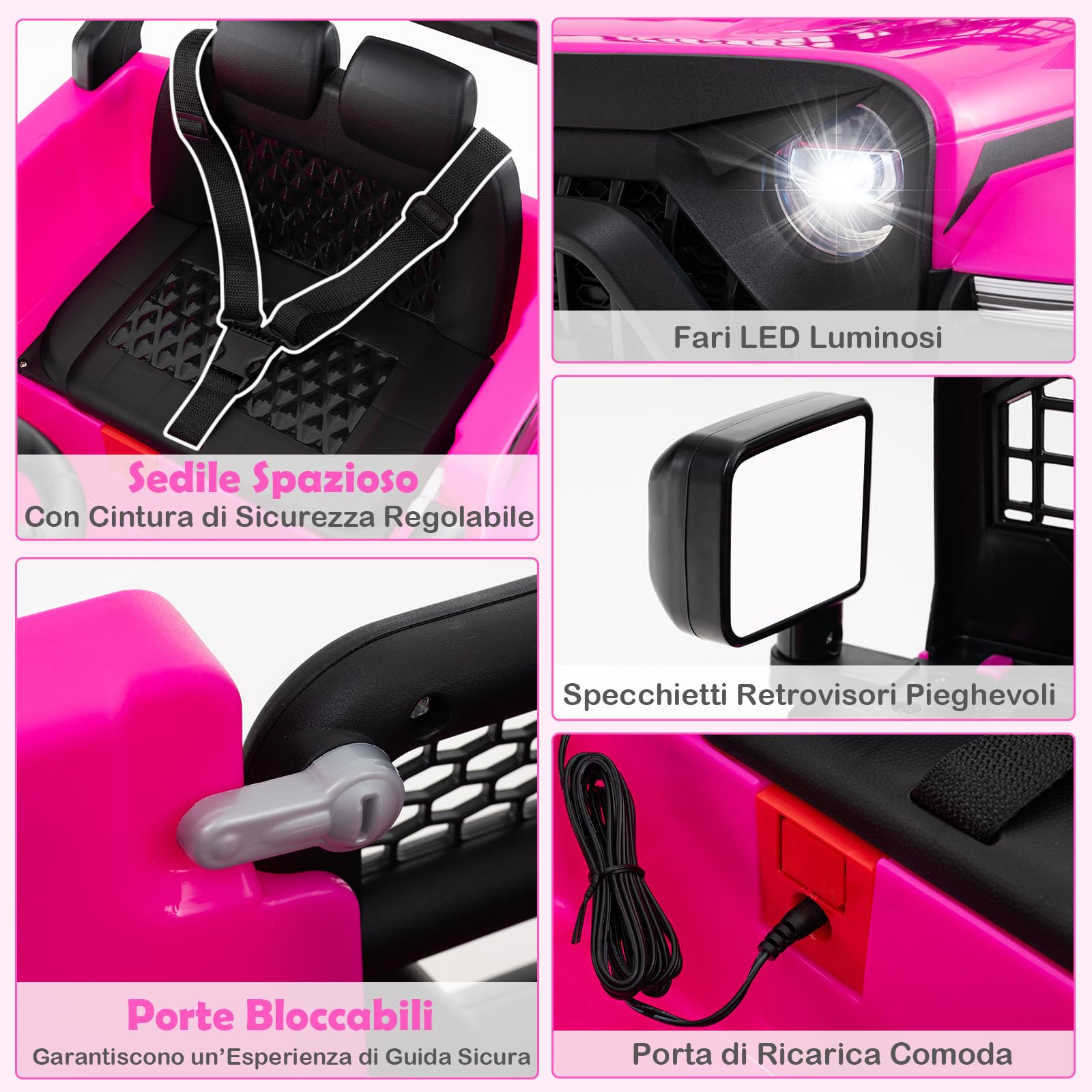 COSTWAY 12V Macchina elettrcia per Bambini, Auto con Telecomando 3 Velocità Luci LED Musica, Doppi Motori, Veicolo Elettrico per Bambini 3+ Anni, Carico 30 kg (Rosa)