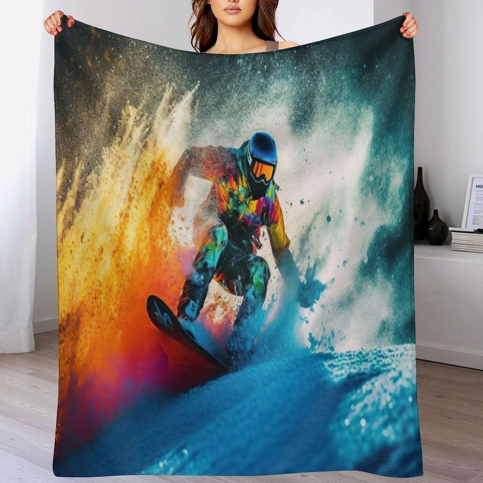Couverture Polaire Snowboard Plaid Anti-Froid Facile à Entretenir pour Lit et Canapé