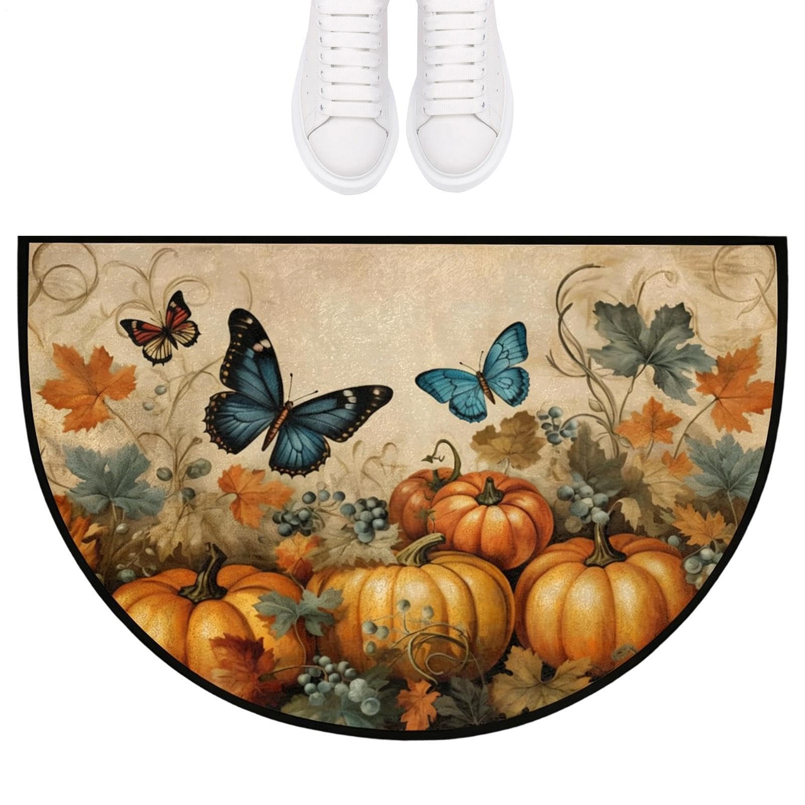Paillasson demi-cercle 60x90 cm papillon antidérapant et lavable
