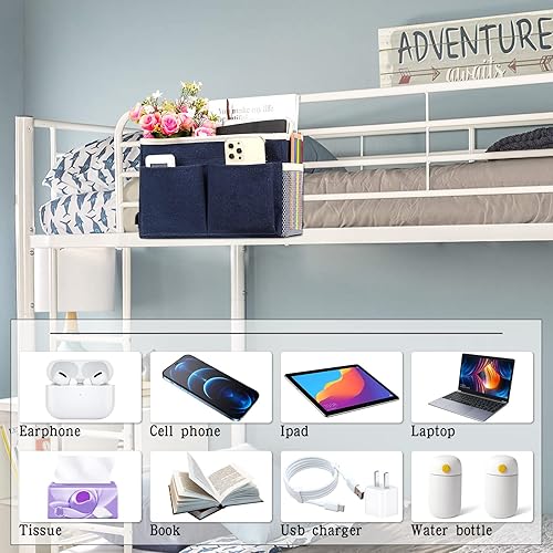 Miniatura 3 de Retyion Organizador de almacenamiento de mesita de noche, litera colgante con bolsillos laterales para botellas de agua, libros, teléfonos