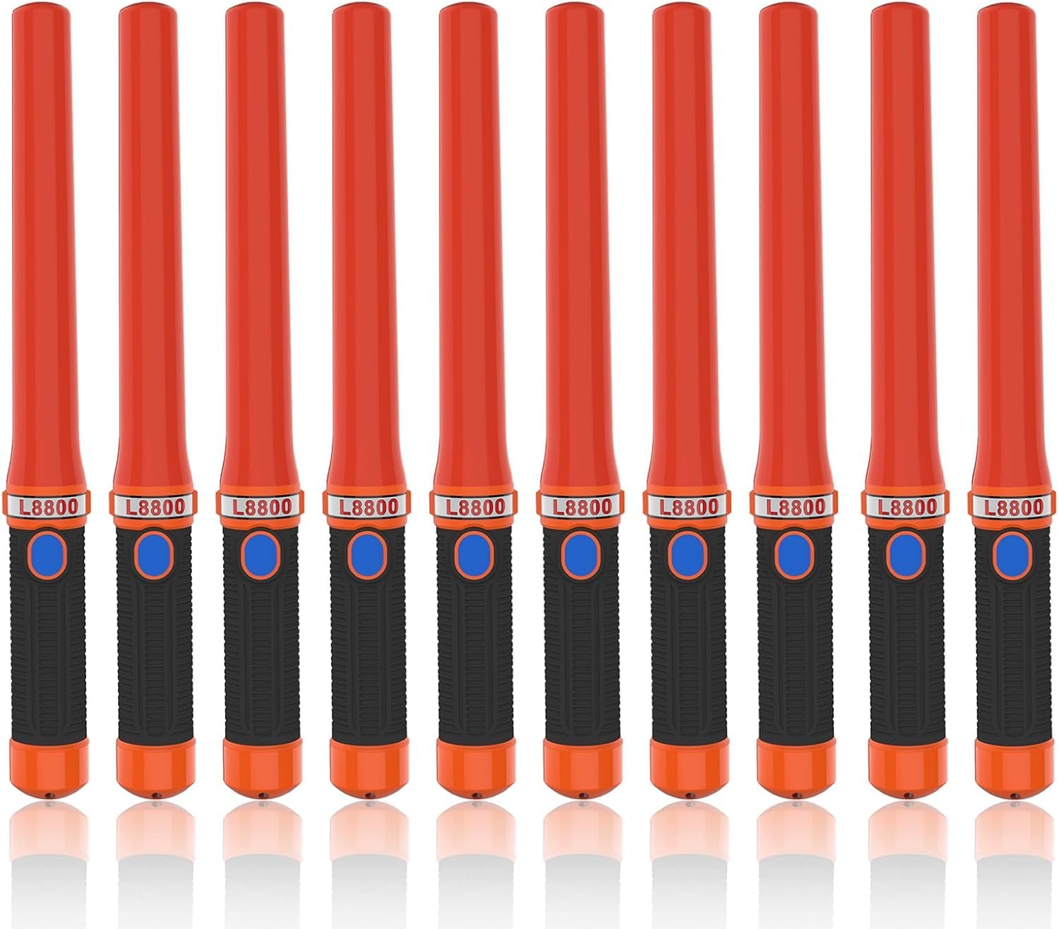 LED Traffic Control Batons, Signal Traffic Wand with 2pc C Dry-Cell Batteries (Not Include), Safety Air Marshaling Wand for Parking, Airport and Road Traffic Control (Rubber-Coated 10pcs)