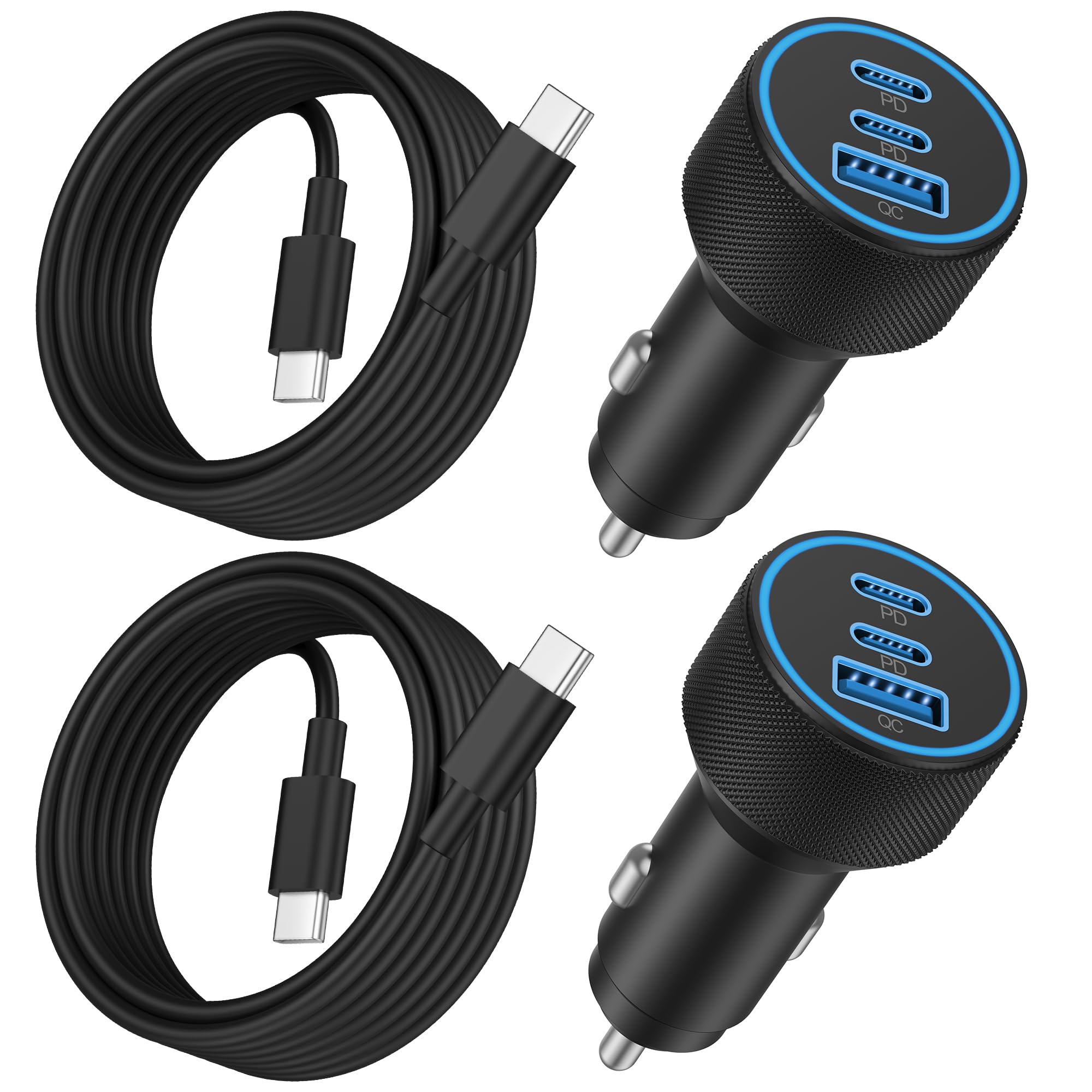 iPhone 17 16 15 Car Charger, 2 Pack 67W 3-Port Cigarette Lighter USB C Super Fast Car Charger for iPhone 17/17 Pro/17 Pro Max/Air/16/16 Pro/15/Pro Max/Plus, iPad Cars Adapter with 3FT Charging Cable