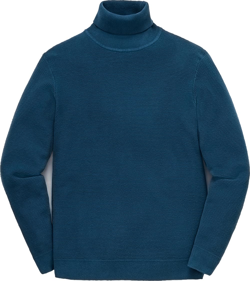 Otto Kern Pullover Herren, Rollkragenpullover aus 100% Baumwolle, Strickpullover, Pulli Herren mit luxuriöser Reiskorn-Optik, zeitlos & hochwertig, Petrol, Gr. L