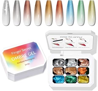 Chrome Metallic Gel Polish, Ombre Nails Colors Palette, Gold Silver Effect 3D Metal Painting Gel Nail Art Reflective Glitter Holographic Liner Sparkling No Wipe UV LED Cured (9 Colors M)