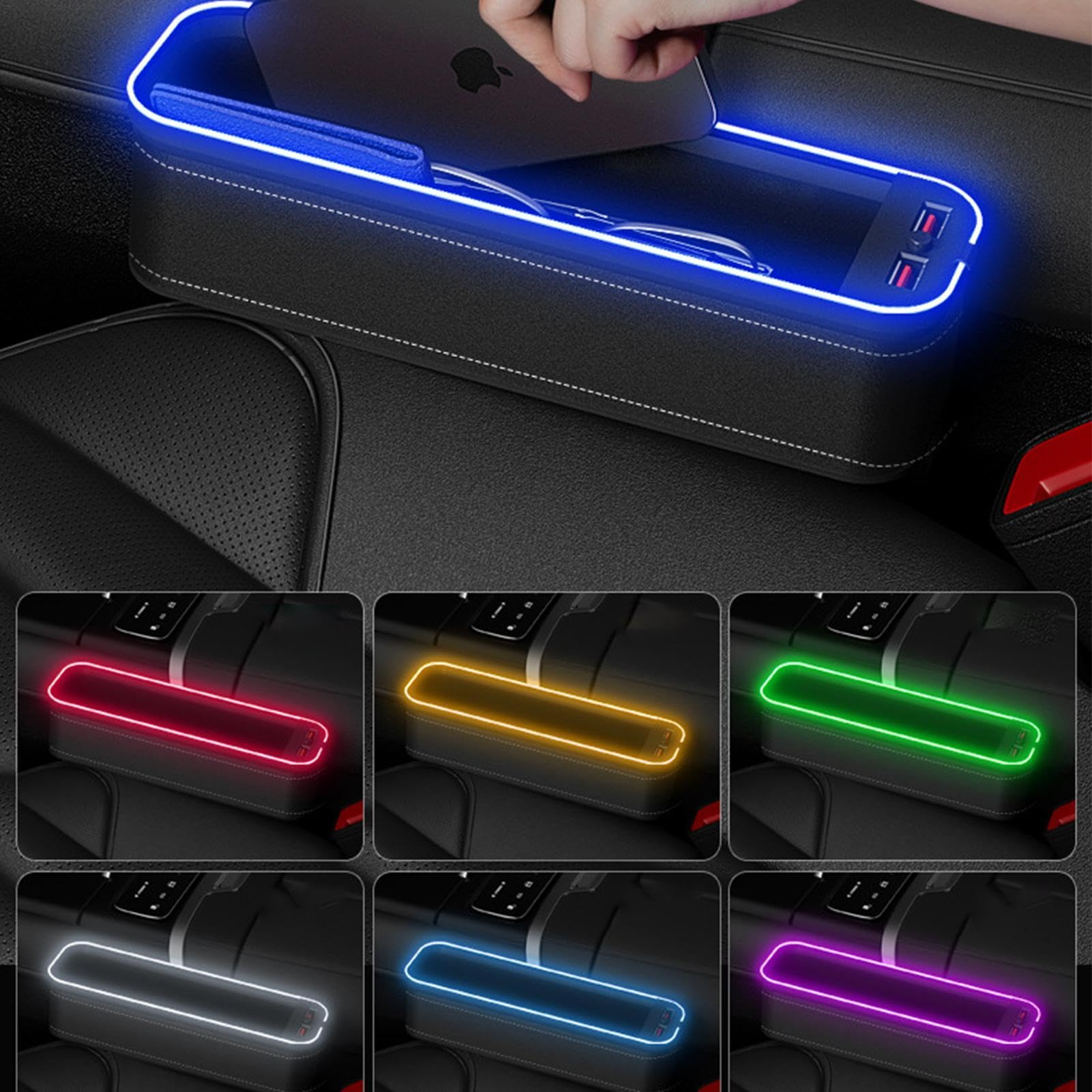 G-ap - Organizer con porta USB e luce a LED, per sedili auto, telefoni, chiavi, occhiali e carte