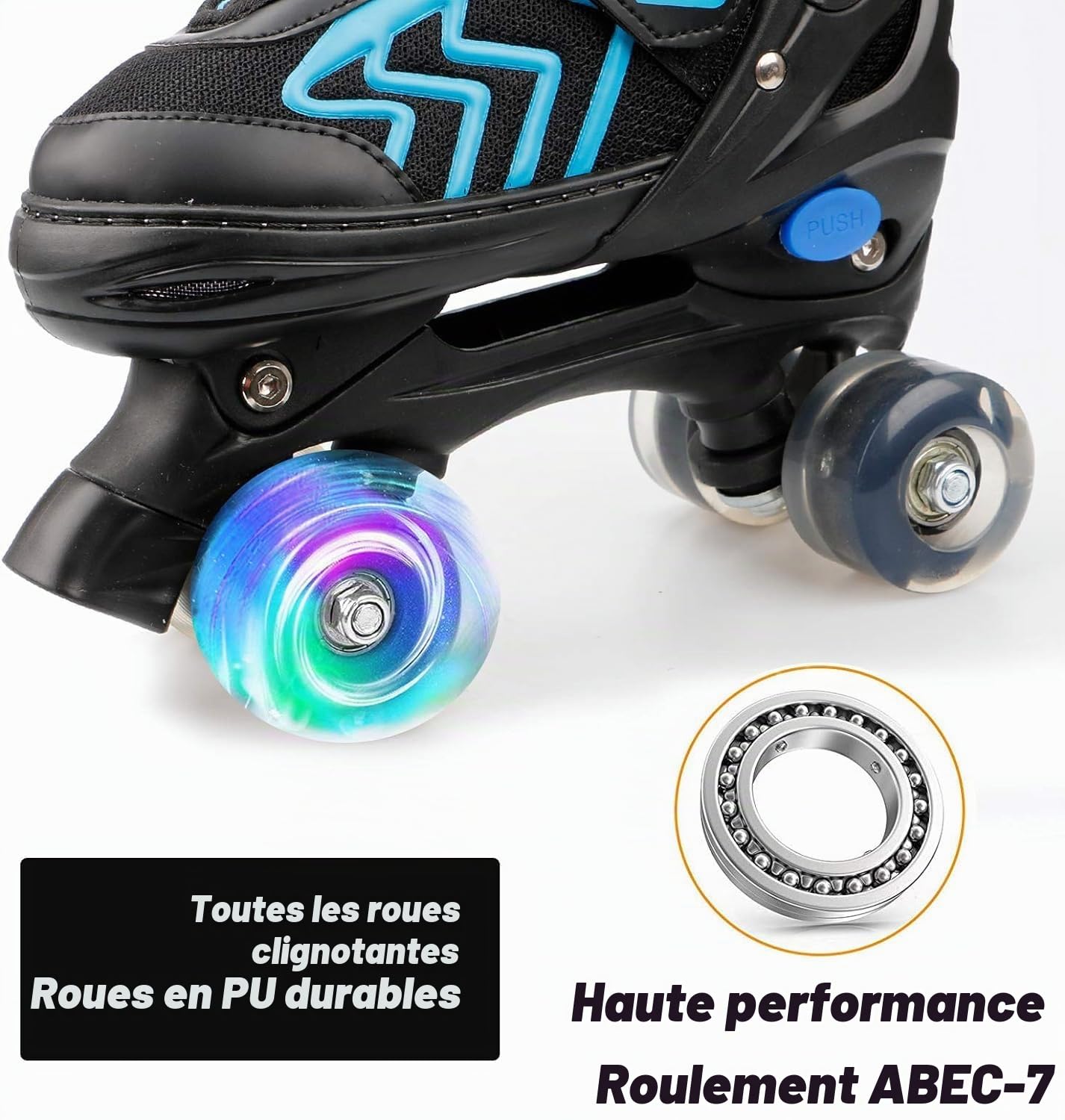 Rollers en Ligne pour Enfants Garçon, Patins à roulettes Réglables | avec Lacets et Roues LED Lumineuses, Idéal pour Les Loisirs, Le Sport, Blue (L)