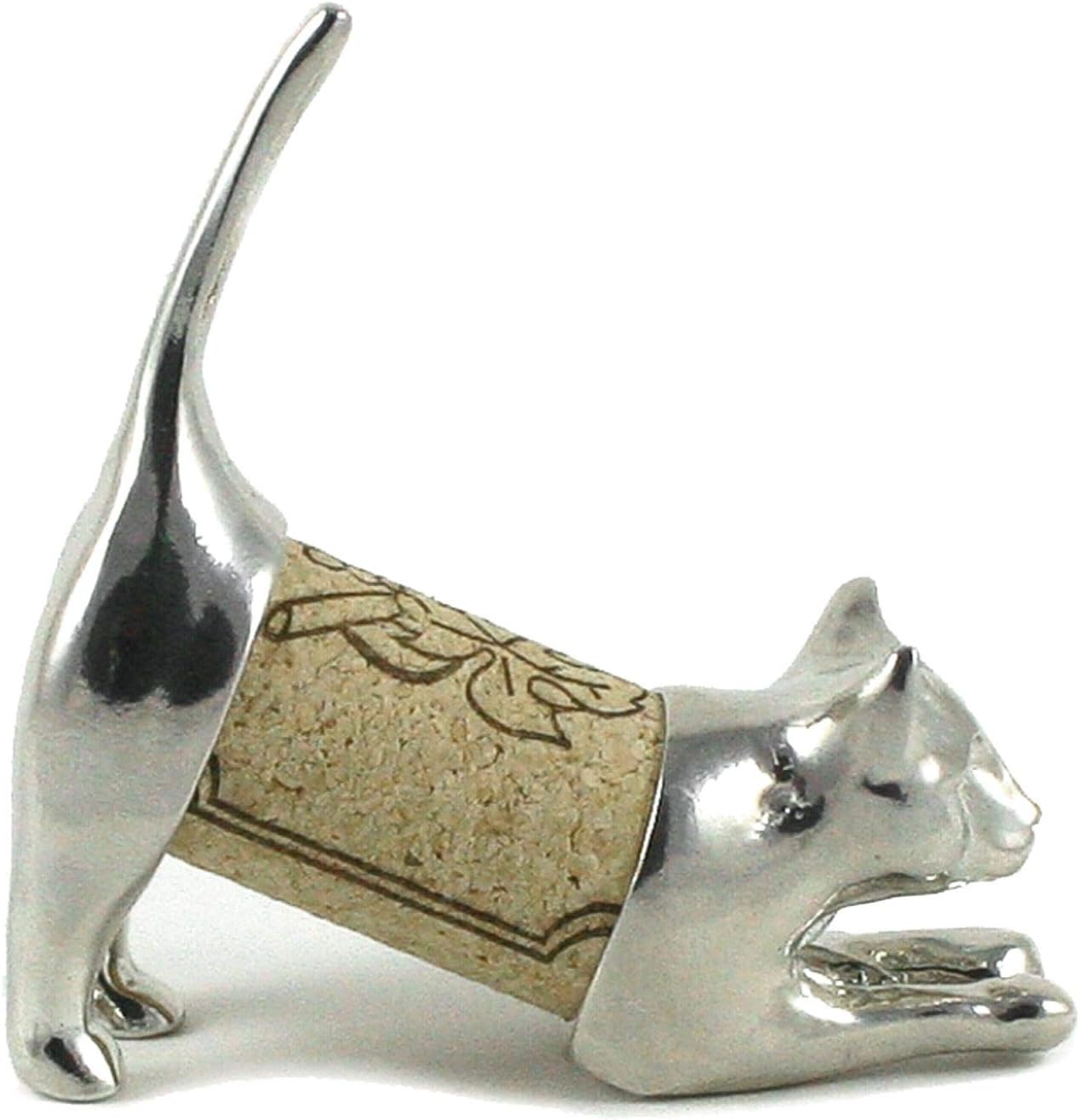 Cat Wine Cork Sculpture - Gift Boxed with Story Card - Changeable Wine Cork Display - Pewter Made in USA (Shipped from Artist Studio)