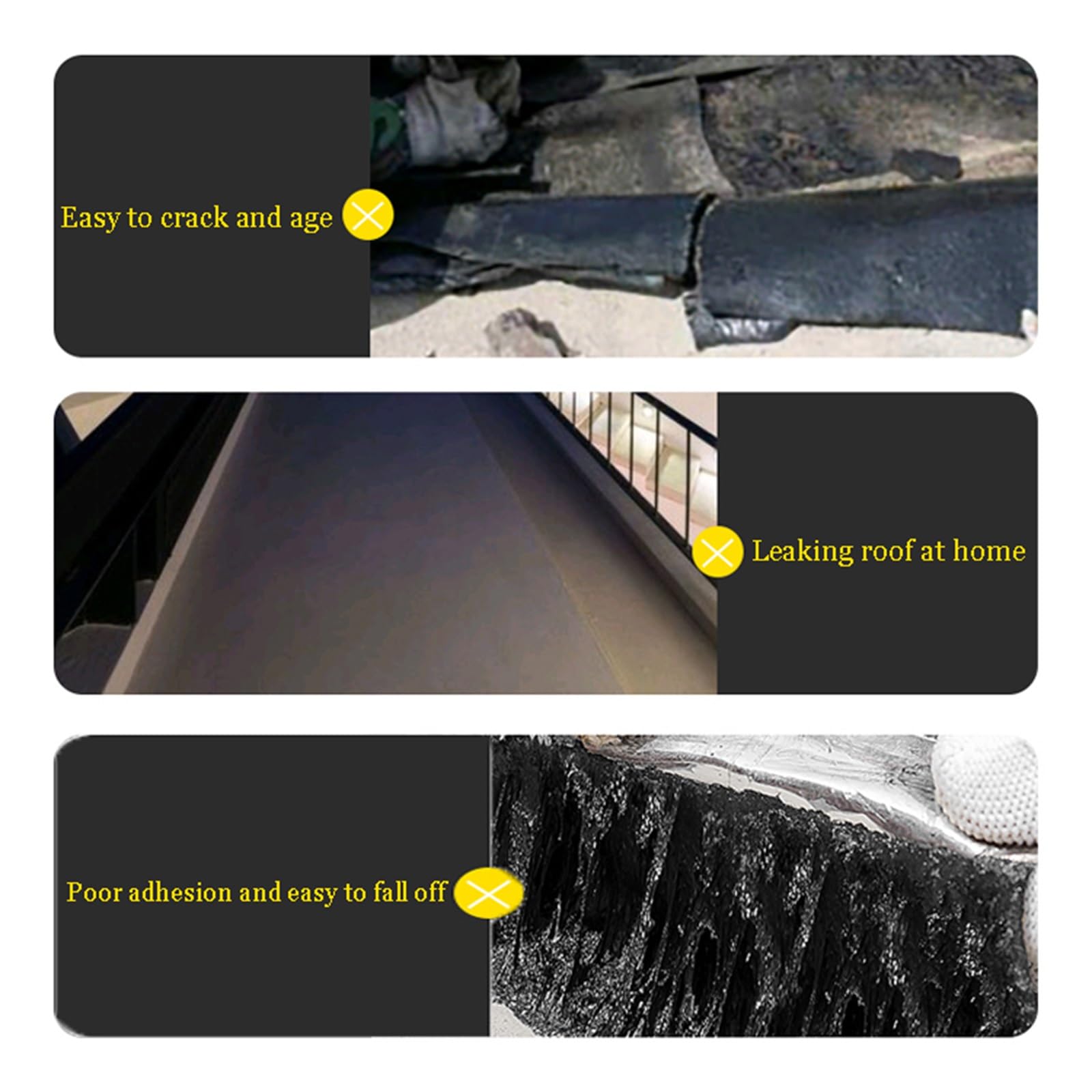 Cinta de reparación de techos de asfalto resistente al agua, contrapiso F y cinta intermitente para fugas, grietas, alféizares de ventanas y reparaciones de tuberías (T2mm/W1*L10m)
