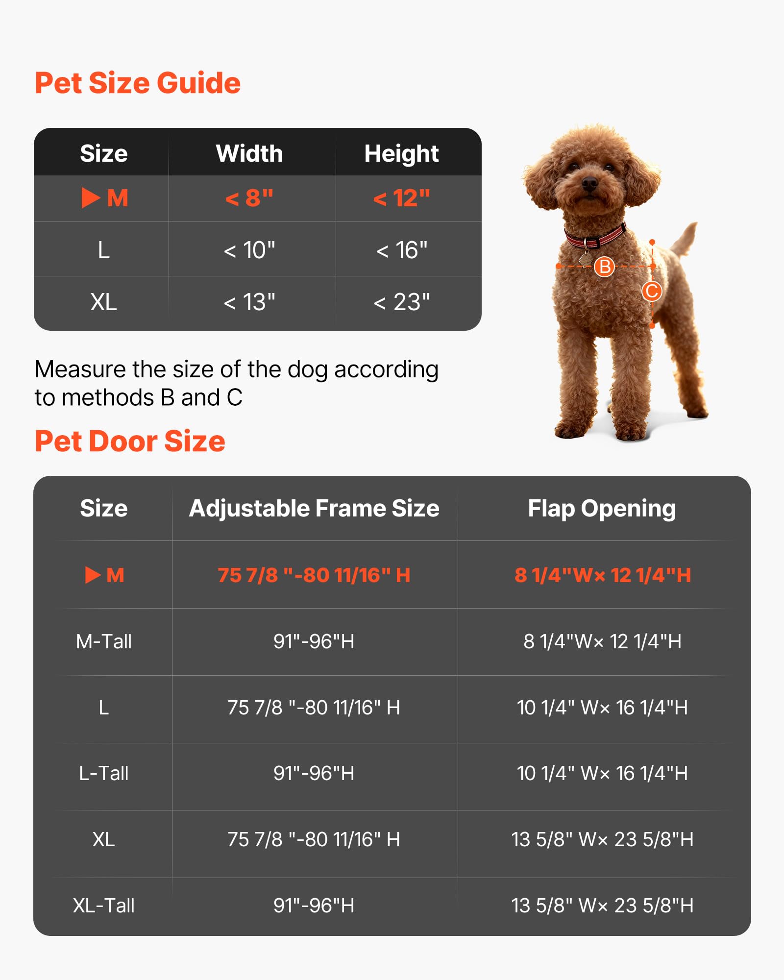 VEVOR Porta Scorrevole per Animali Domestici, Altezza Regolabile da 2311 a 2439 mm, Telaio in Lega di Alluminio con Cerniere Girevoli e Design con Serratura, Sportello per Cani M Bianco