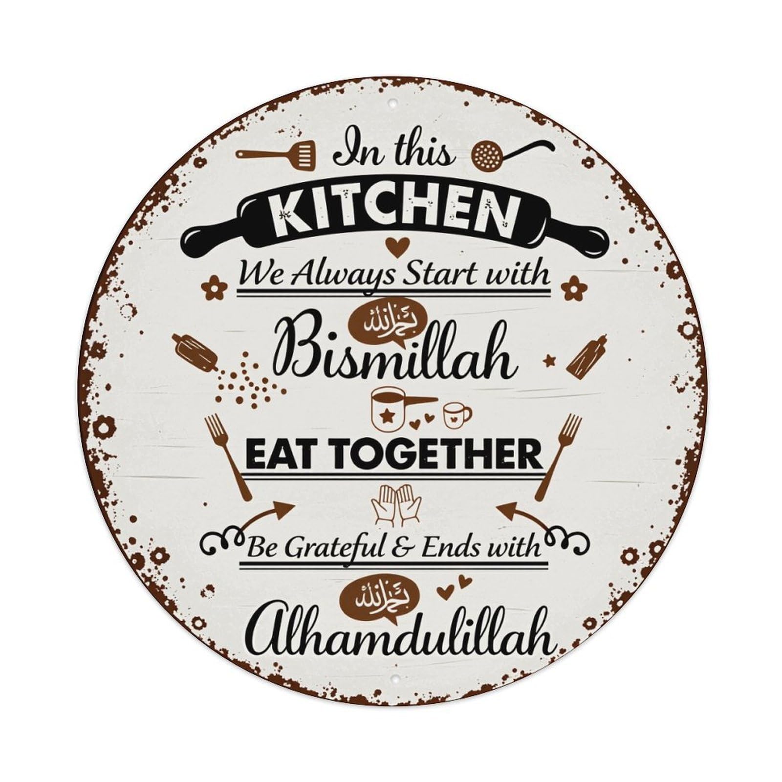 Kitchen Bismillah Eat Together Alhamdulillah Metal Tin Sign Vintage Garden Bedroom Cafe Bar Man Cave Home Wall Decor Metal Poster 8x8 inches