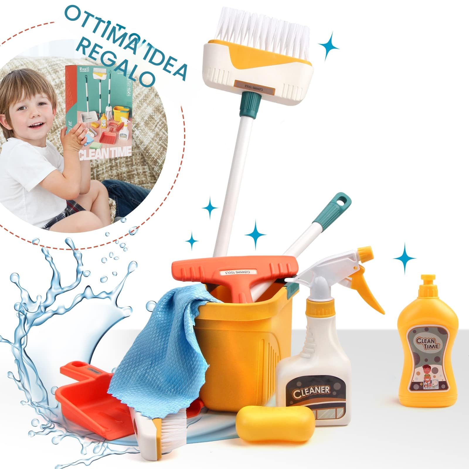 Set Pulizia Bambini Giocattolo 12 Pezzi Scopa Piccola per Bambino