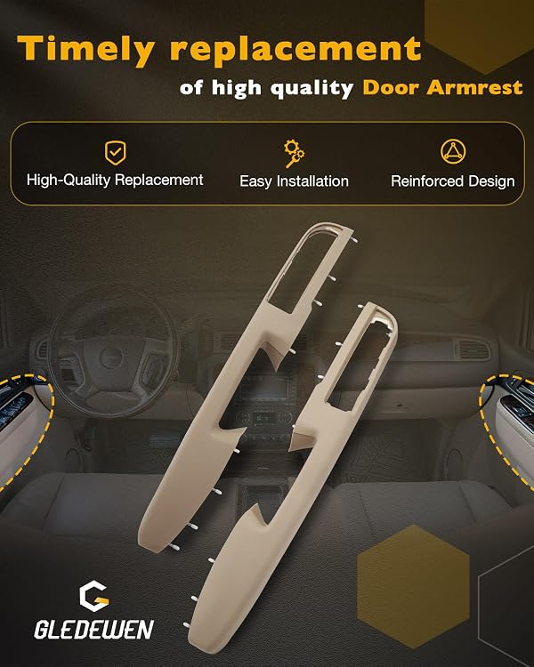 Front Left & Right Armrest Repair Kit, Compatible with 2010-2014 Chevy Silverado Suburban Tahoe Avalanche, GMC Yukon Sierra 1500 2500 3500, with Door Release Handle Above Armrest(27in), OE# 80995(Tan) by Gledewen - Image 6
