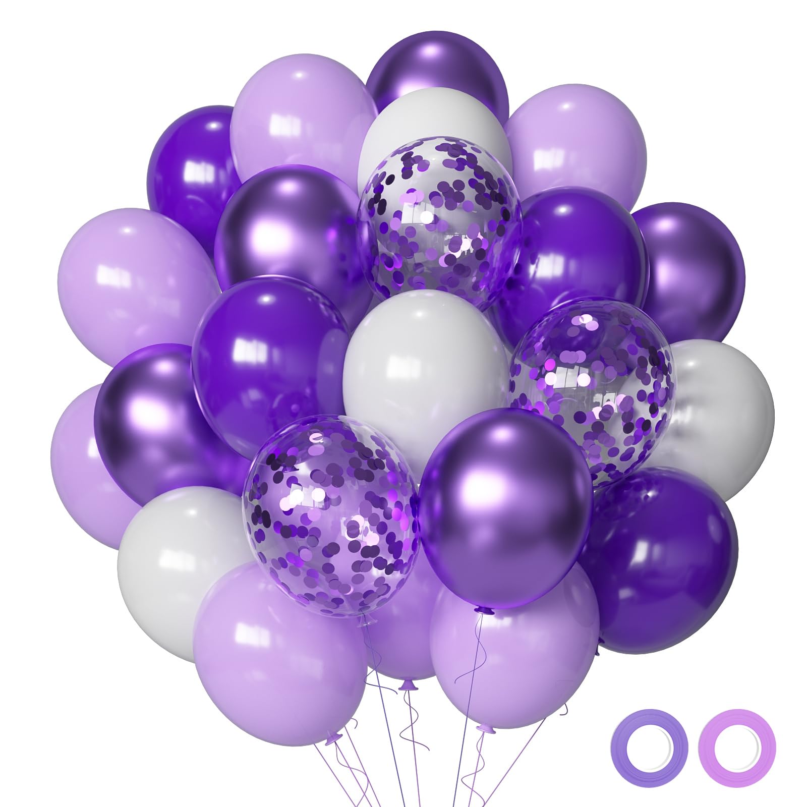 Purple Balloons Metallic Purple Balloon, 50 Pcs 12inch Lavender Lilac Purple Confetti Latex Balloons for Birthday Bridal Shower Wedding Party Decorations