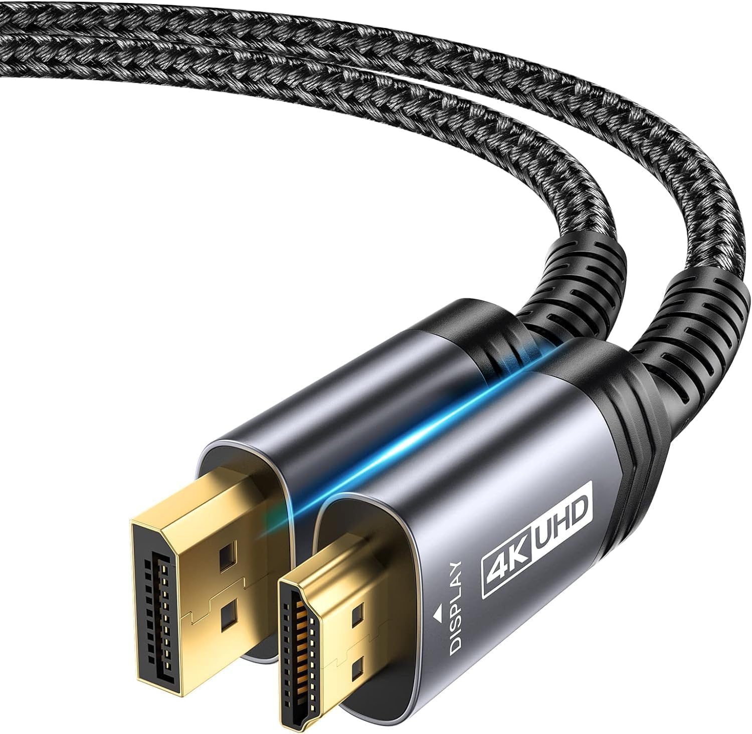 JSUAX DisplayPort to HDMI Cable 3M, DP to HDMI Male to Male Video Cable FHD Nylon Braided DP to HDTV Video Unidirectional Cord Compatible with Monitor, Projector, Desktop, AMD, NVIDIA, Lenovo, HP-Grey