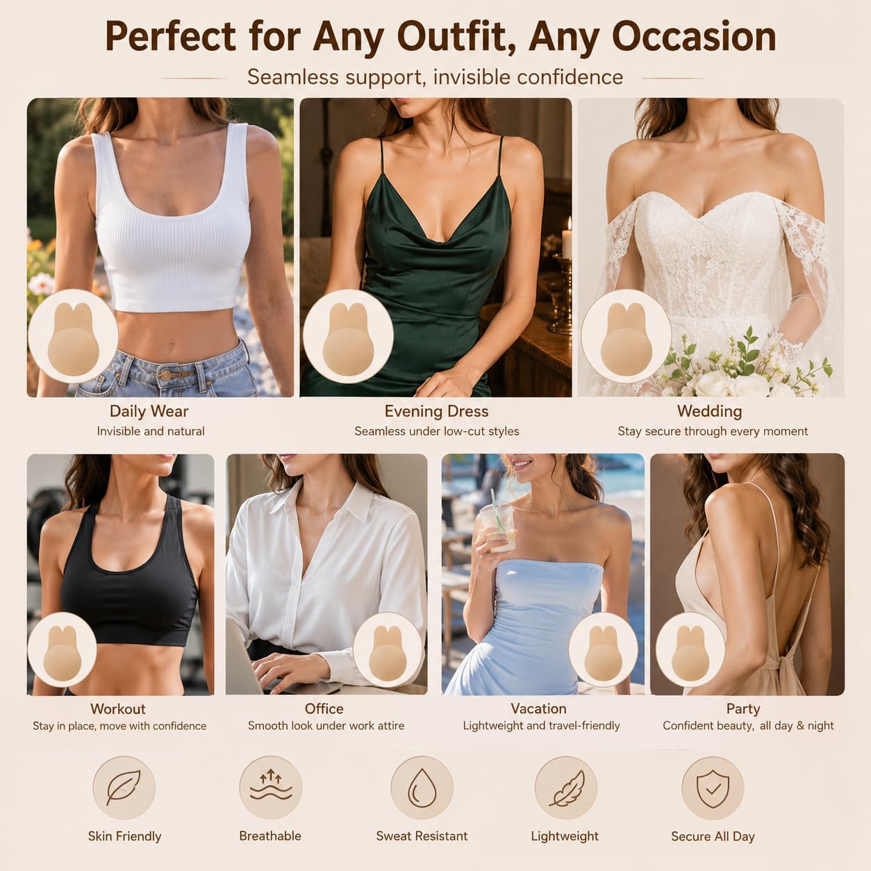 2 Pieces Sticky Bra,Invisible Lift-up Adhesive Bra Pads are Suitable for Various Occasions Such as outings,Parties